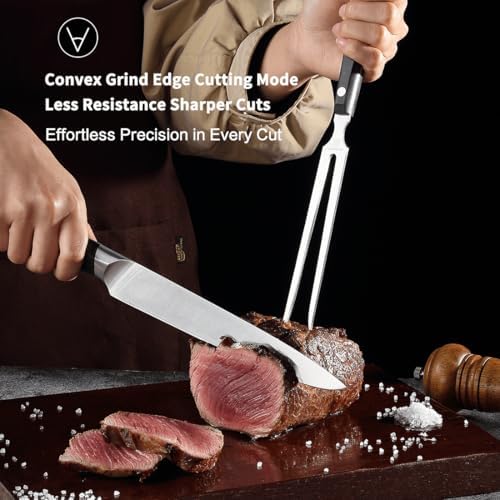 8" Stainless Steel Carving Knife and 7" Fork Set, Professional BBQ Brisket Slicing Kit with Ergonomic Full Tang Handle, Premium Meat, Fruits & Vegetables Cutting Tools in Gift Box