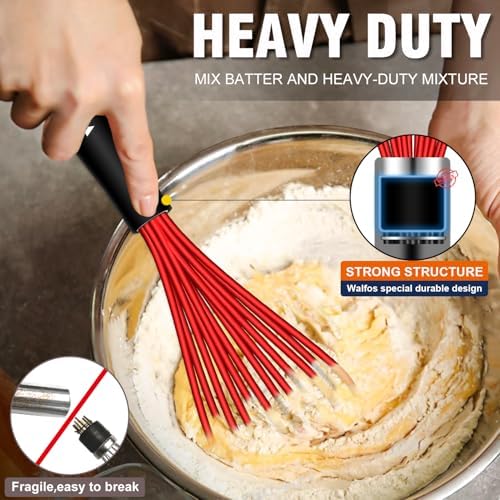 Walfos Whisk,Whisks for Cooking Non Scratch.Silicone Whisk Set of 4 Kitchen Whisks-11in Flat and 7+9+11in Balloon .Nice for Mixing,Whisking and Stirring.Dishwasher Safe.(4pcs-Colorful)