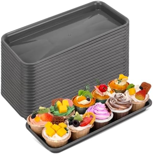 Ziliny 20 Pack Plastic Serving Trays for Party, Reusable Platters, Gray