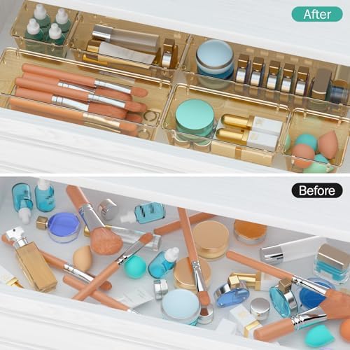 9 Pack Clear Drawer Organizer Set, Drawer Storage Trays, Storage Bins