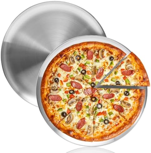 18 Inch Pizza Pan for Oven 2 Pack Stainless Steel Baking Sheet Round Plates for Cake Pie and Salad Pizza Steel Large Tray Oven Dishwasher Safe & Easy Clean
