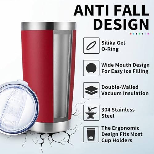 HAOLI 1 Pack 20oz Stainless Steel Tumbler with Lid/Red