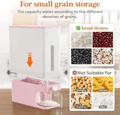 Lifewit Rice Dispenser 25 Lbs, Airtight Storage with Cup, 2 Pack Pink