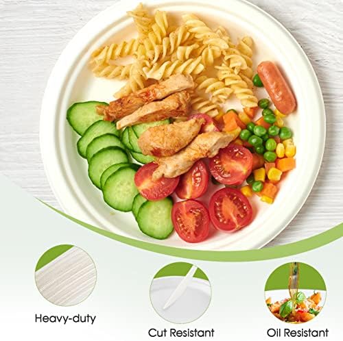 ECOLipak 9 in 150 Pack White Compostable Disposable Paper Plates for Party