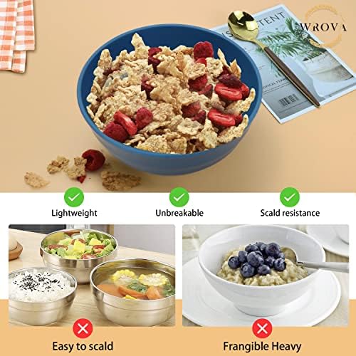 Wheat Straw Bowls Set 60 OZ Unbreakable Large Cereal Bowls Set of 6 Microwave and Dishwasher Safe Bowls Big Bowls for Camping and Party BPA Free Soup Bowl for Serving Oatmeal and Salad (Blue)