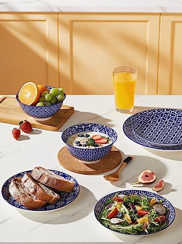 Metahom Cereal Bowls Set of 6, Ceramic Soup Bowls, 23 Oz, Blue and White