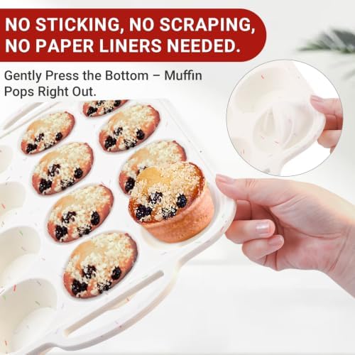 Redfly Silicone Muffin Pans for Baking 12 Cup with Metal Reinforced Frame, Nonstick 2Pack Regular Size Cupcake Pan, BPA Free Food Grade, Easy Release, Dishwasher Oven Freezer Safe for Egg Bite Molds