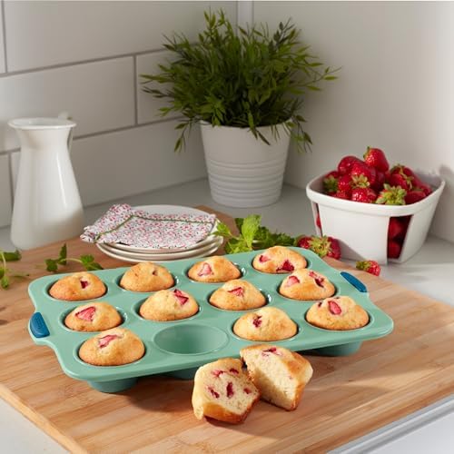 Starfrit 12-Cup Silicone Muffin Pan, Metal Frame, BPA-Free, Green