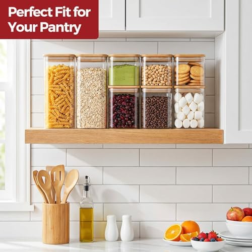 Glass Pantry Storage Containers with Lids 0.6/1.2/1.9 Qt 6 Pack