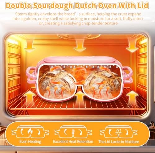 Mini Double Dutch Oven For Sourdough Bread Baking, 2.2QT Enameled Cast Iron