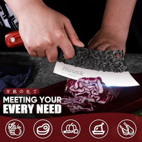 Huusk Kitchen Knife Set - Hand Forged Viking Chef Knives for Meat, Men Gift