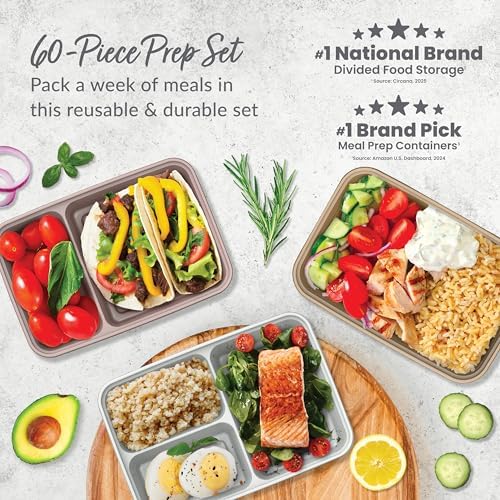 Bentgo Prep Meal Prep Kit, 1, 2 & 3-Compartment Containers, 60 Piece Set