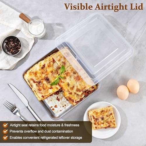 LIANYU Stainless Steel Baking Pan with Lid, 8 x 8 Lasagna Brownie Cake Pan