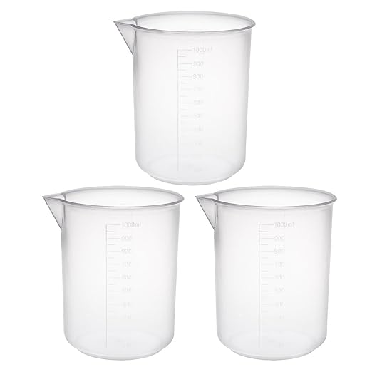 uxcell Measuring Cup 1000ml PP Plastic Graduated Beaker Transparent for Lab Kitchen Liquids 3pcs