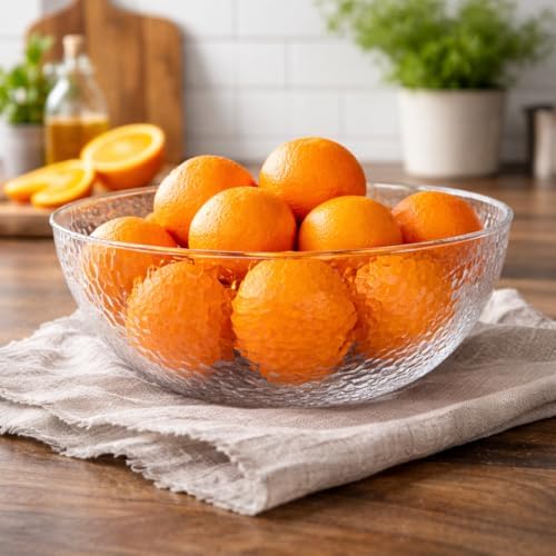 Lillian Collection Stunning Clear Plastic Round Hammered Bowl - 15" (4 Pc.) - Unique Textured Design - Perfect for Parties & Displays