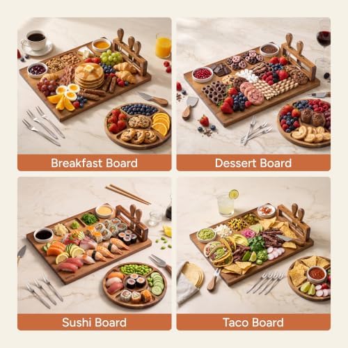SMIRLY Charcuterie Board Set with Serving Accessories, Large Acacia