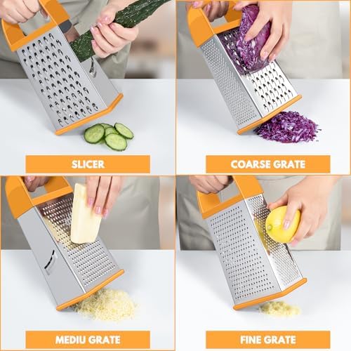 Cheese Grater With Container Box Grater Stainless Steel Kitchen Orange