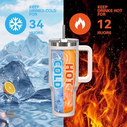 20 oz Tumbler with Handle,Tumbler with Lid and Straw,Double Wall Insulated Cup Stainless Steel Travel Mug(Cold for 34 Hours),Water Bottle for Iced Tea,Coffee,Cold Beverages(Ivory Beige)