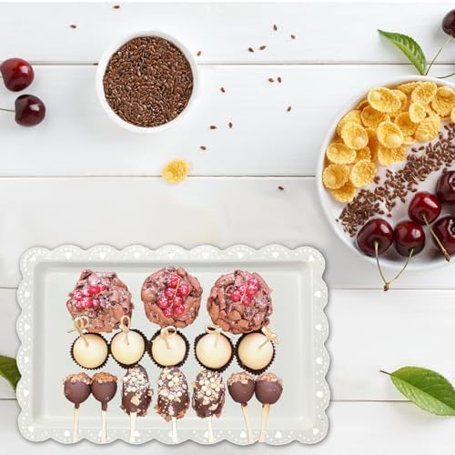 Set of 6 Plastic Serving Trays Food Tray - 14" x 9" Rectangle Serving Platter for Party Cafeteria Kitchen Restaurant , Small Flat Trays for Dessert Fruit Cookie Snack (6, White)