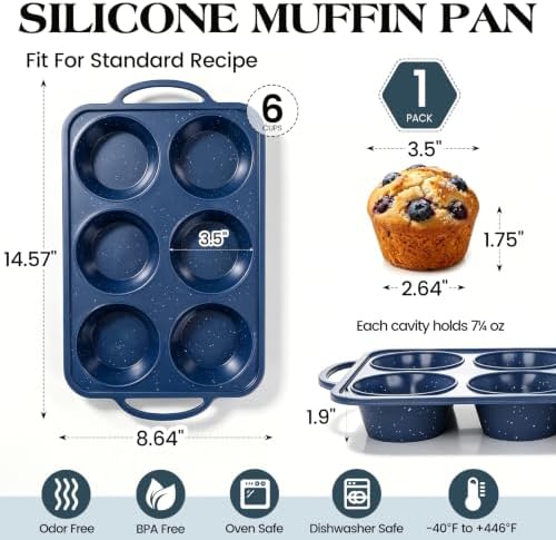 Vinino 6 Cups Jumbo Silicone Muffin Pan with Stainless Steel Frame - Blue