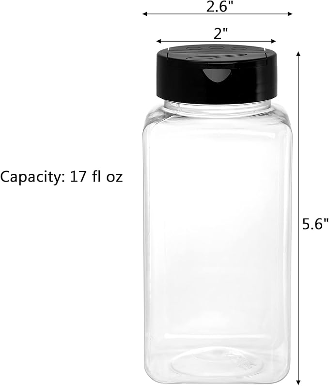 Tosnail 16 Pack 17 Fluid Oz Clear Plastic Spice Jars Spice Containers Spice Bottles Seasoning Organizer with Black Lids
