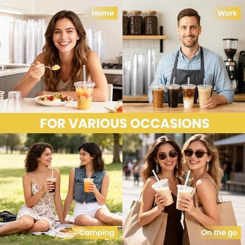 𝟏𝟎𝟎 𝐏𝐚𝐜𝐤 16 oz Disposable Clear Plastic Cups with Lids and Straws