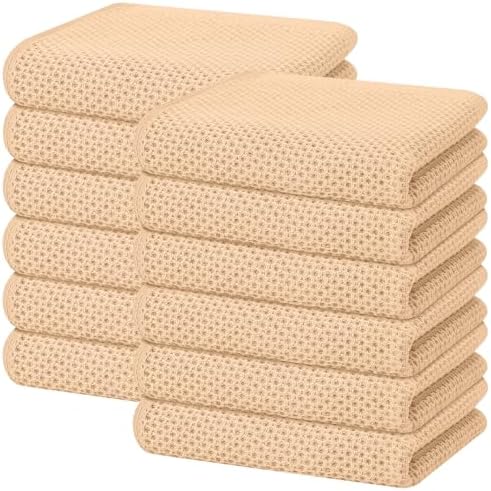 Homaxy 100% Cotton Waffle Weave Kitchen Dish Towels 12-Pack, Apricot