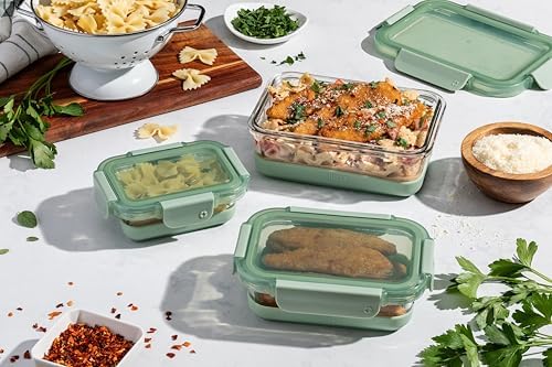 Ello Duraglass Refresh Mixed Meal Prep Set 6Pc, 3 Pack - Glass Food Storage Container with Silicone Boot and Airtight BPA-Free Plastic Lids, Dishwasher, Microwave and Freezer Safe, Cactus