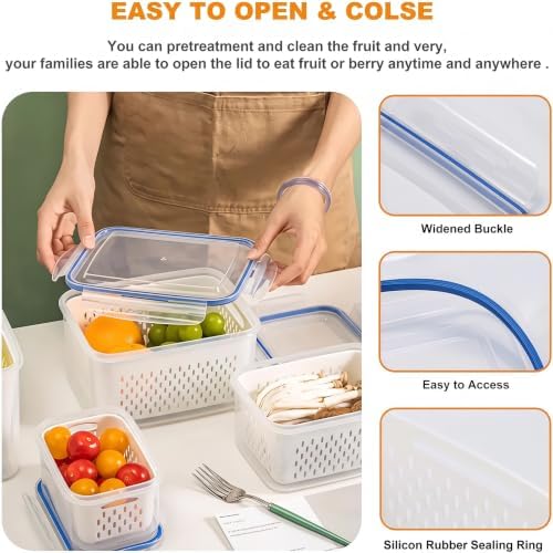 2pcs 4 in 1 Fruit Storage Containers for Fridge with Removable Colanders