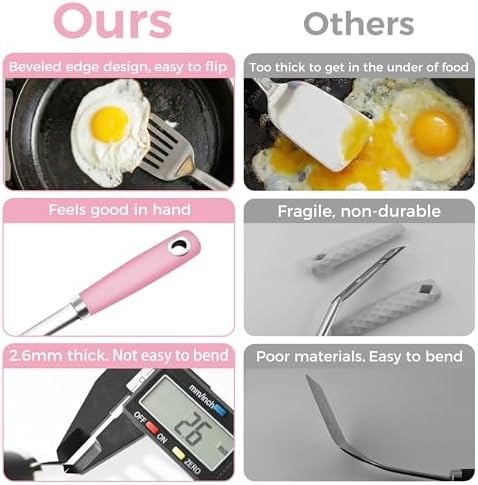 14-in Pink Spatula Set, 18/0 Stianless Steel Heavy Duty Turner & Slotted Spatula, Kitchen Cooking Utensils Set, High Heat Resistant, Grilling Frying Serving Food, Pack of 2