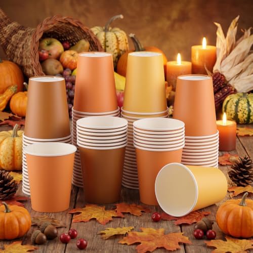NatNarr 100 Pack Gradient Orange Paper Cups, 9oz Disposable Fall Cup