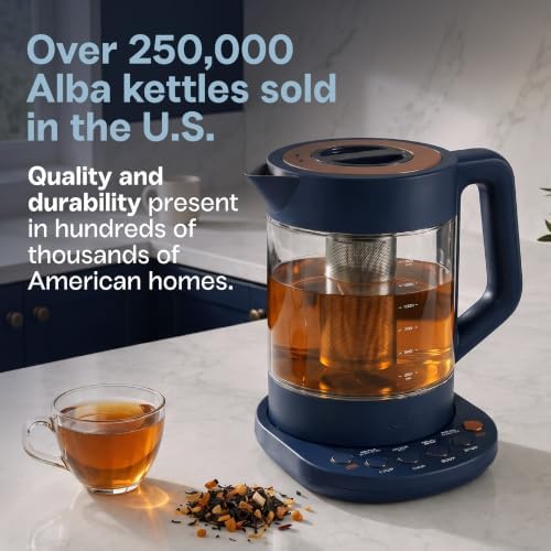 Viante Alba Electric Tea Kettle, Infuser, No Plastic, 1.5L, Midnight Blue