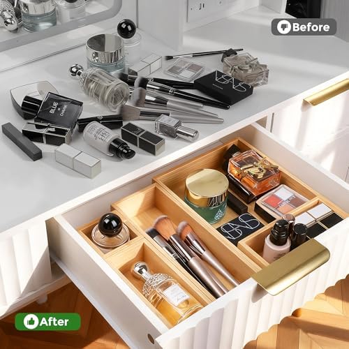 MapleGrace Bamboo Drawer Organizer Set, 14 PCS Wood Storage Organizers