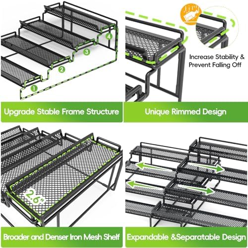 2 Pack Spice Rack Organizer for Cabinet, 4 Tier Black (S&L) Seasoning Organizer Rack for Inside Cabinets, Countertop, Pantry Storage