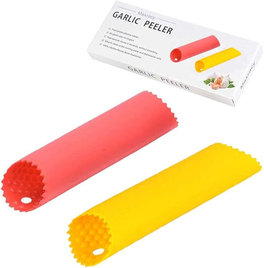2 Set Silicone Garlic Peeler Easy Roller Tube Useful Garlic Odorfree Kitchen Tool (Red,Yellow)