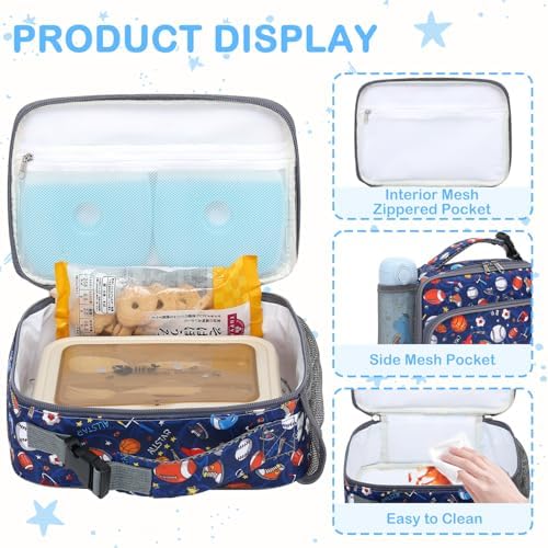 FlowFly Kids Lunch box with buckle Insulated Cooler Back to School Thermal Meal Tote Kit for Girls, Boys (Rugby)