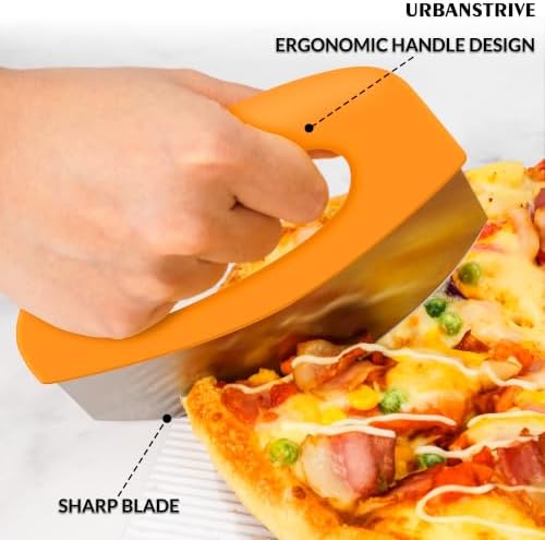 Urbanstrive Heavy Duty Stainless Steel Pizza Cutter with Cover, Super Sharp Blade Pizza Knife Pizza Cutter Rocker, Perfect Kitchen Gadgets for Pizza Cutting Home Essentials (Orange)