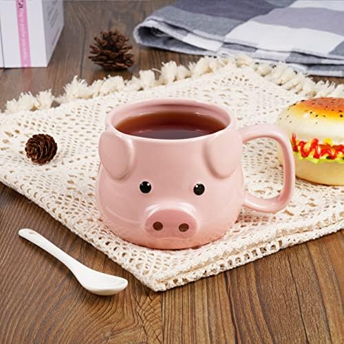 Pig Coffee Mug 14 oz Ceramic Novelty Coffee Mug 3D Porcelain Tea Mug for Women Christmas Housewarming Holiday Birthday Gifts for Women Mom Kids Teacher and Best Friend Pink