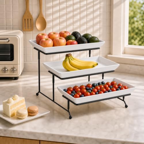 MALACASA 3 Tier Serving Trays, White Porcelain Serving Platters, 12 Inch