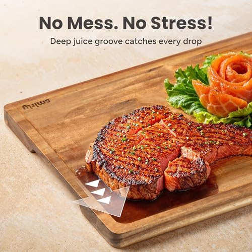 SMIRLY Cutting Boards for Kitchen, 3 Piece Acacia Cutting Board with Stand