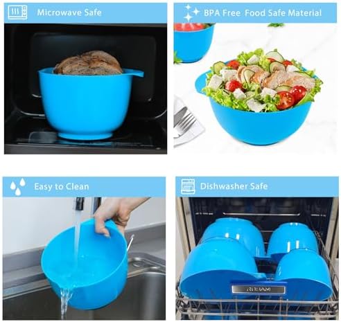 BoxedHome Plastic Mixing Bowls with Pour Spout, Microwave Safe, 4.5 Quart