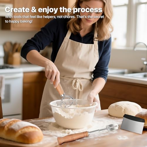 GIRLA Dough Whisk【Set of 3】Danish Dough Whisk,Dough Scraper & Bread Blades