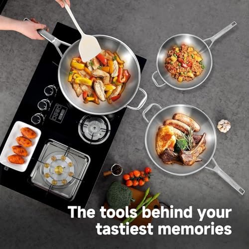 Inqibee 14 Inch Stainless Steel Wok Pan with Lid, Detachable Handle