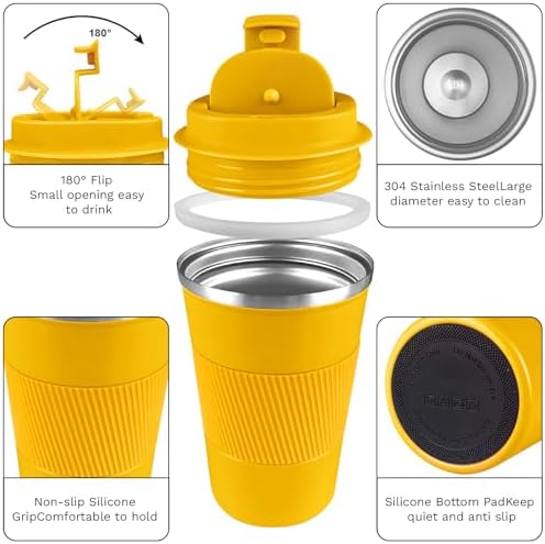 Insulated Travel Coffee Mug, Stainless Steel Coffee Cup with Leakproof Lid
