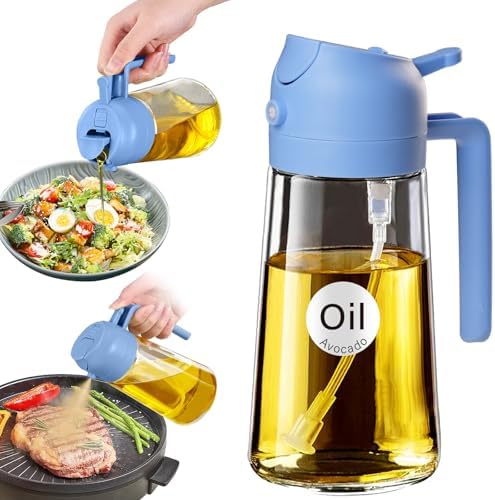 YARRAMATE 16 oz 2-in-1 Glass Olive Oil Sprayer for Cooking, SkyBlue