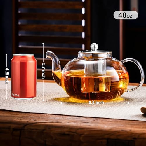 PARACITY Glass Teapot with Infuser, 40 oz Tea Kettle Stovetop, Tea Pot