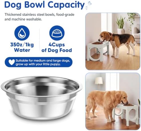 XIAZ Elevated Dog Bowls Large Breed Raised Dogs Bowl Stand Large/Medium Sized Dog Slow Feeder Dogs Bowls Food Water Stands 5 Heights Adjustable 9/11/12/14in Pet Feeder Dish Station