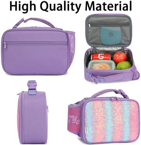 GYEUKHAM Insulated Lunch Box for School, Thermal Reusable Durable Freezable Lunch Bags for Kids Boys Girls Men Women - Small Soft Cooler Portable Lunch Tote Kit for Work Picnic Travel,Purple Glitter