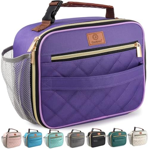 Genteen Lunch Box for Kids, Boys - Insulated Small LunchBox Reusable, Zip Closure & Buckle Handle, Portable Cooler for Work, School, Travel (Purple)