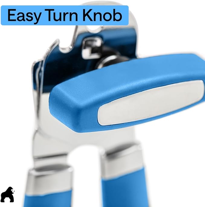 GORILLA GRIP Heavy Duty Stainless Steel Smooth Edge Manual Can Opener and Bottle Openers, Soft Comfortable Handle, Oversized Handheld Turn Knob, US Designed Multifunctional Kitchen Tool, Aqua